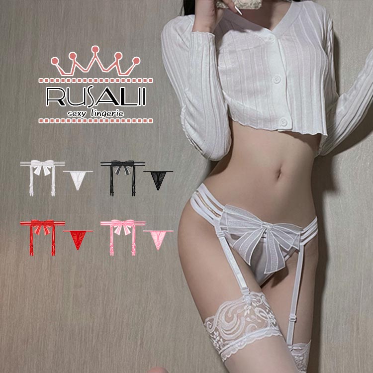 送料無料 網タイツorストッキング(選べる)とガーター付きショーツ リボン ショーツ Tショーツ セットアップ ベビードール 過激 下着 勝負下着 ガーターベル...