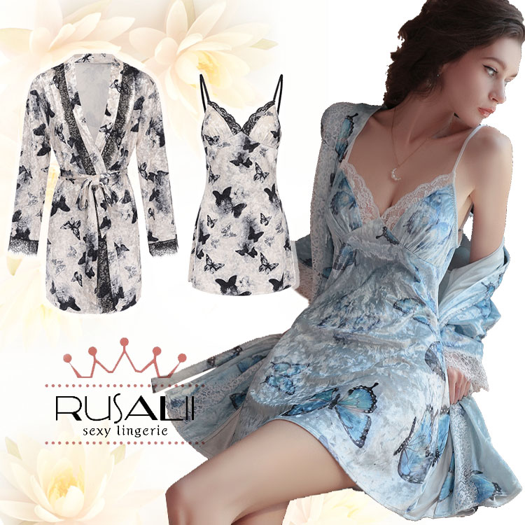 送料無料 ベビードール ランジェリー スリップ ガウン セット 選べる 蝶 ベルベット パット付き セクシー ランジェリー 下着 レディース セット 超過激 スリップ ネグリジェ ワンピース セクシーランジェリー エレガント