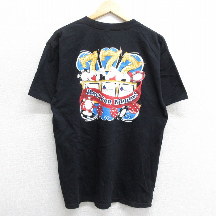 【中古】古着 半袖 ビンテージ ヴィンテージTシャツ メンズ 00年代 00s カーニバル トランプ サイコロ コットン クルーネック 丸首 黒 ブラック XLサイズ 中古 | 春夏 夏物 夏服 ヴィンテージTシャツ メンズファッション カットソー ティーシャツ ティシャツ メンズTシ