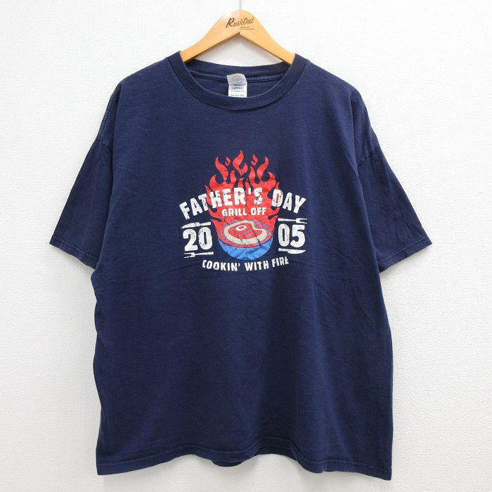 【中古】古着 半袖 ビンテージ ヴィンテージTシャツ メンズ 00年代 00s FATHERS DAY 大きいサイズ 2L LL ビッグシルエット ゆったり ビッグサイズ オーバーサイズ コットン クルーネック 丸首 紺 ネイビー XLサイズ 中古 | 春夏 夏物 夏服 ヴィンテージTシャツ メンズ 2OF