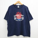 【中古】古着 半袖 ビンテージ ヴィンテージTシャツ メンズ 00年代 00s FATHERS DAY 大きいサイズ 2L LL ビッグシルエット ゆったり ビッグサイズ オーバーサイズ コットン クルーネック 丸首 紺 ネイビー XLサイズ 中古 | 春夏 夏物 夏服 ヴィンテージTシャツ メンズ