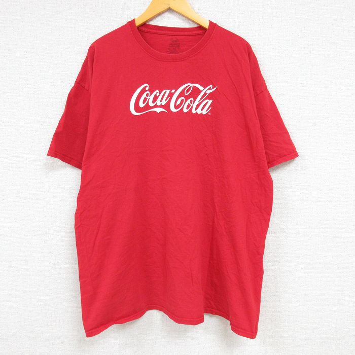 【中古】古着 半袖Tシャツ メンズ コカコーラ コットン クルーネック 丸首 赤 レッド XLサイズ 中古 中古メンズ半袖プリントキャラクター 2OF