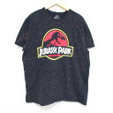 【中古】古着 半袖Tシャツ メンズ 映画 ジュラシックパーク コットン クルーネック 丸首 黒他 ブラック ブリーチ加工 XLサイズ 中古 中古メンズ半袖プリントキャラクター