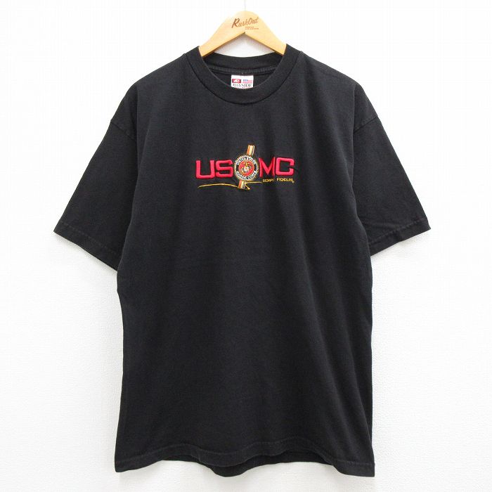 【中古】古着 半袖 ビンテージ ヴィンテージTシャツ メンズ 00年代 00s ミリタリー USMC アメリカ海兵隊 刺繍 コットン クルーネック ..