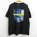 【中古】古着 ラングラー Wrangler 半袖Tシャツ メンズ ビッグロゴ レーシングカー デイルアンハート 大きいサイズ 2L LL ビッグシルエット ゆったり ビッグサイズ オーバーサイズ コットン クルーネック 丸首 黒 ブラック XLサイズ 中古 | 春夏 夏物 夏服 メンズファ