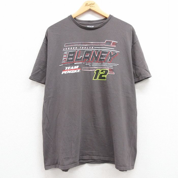 【中古】古着 半袖Tシャツ メンズ レーシングカー ライアンブレイニー 大きいサイズ 2L LL ビッグシルエット ゆったり ビッグサイズ オーバーサイズ コットン クルーネック 丸首 濃グレー XLサイズ 中古 | 春夏 夏物 夏服 メンズファッション カットソー ティーシャツ