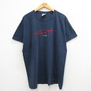 【中古】古着 トミーヒルフィガー TOMMY HILFIGER 半袖 ブランドTシャツ メンズ トミージーンズ 刺繍 大きいサイズ 2L LL ビッグシルエット ゆったり ビッグサイズ オーバーサイズ コットン クルーネック 丸首 紺 ネイビー XLサイズ 中古 | 春夏 夏物 夏服 メンズファ