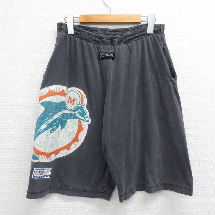 【中古】古着 ショート イージーパンツ ショーツ メンズ 90年代 90s NFL マイアミドルフィンズ ZUBAZ USA製 アメリカ製 濃グレー アメフト スーパーボウル W31 中古 ボトムス 短パン ショーパン | 春夏 春物 春服 夏物 夏服 半ズボン カジュアル メンズファッション フ