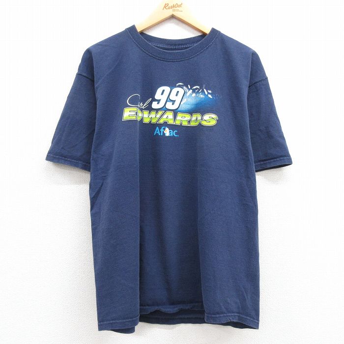 古着 半袖Tシャツ メンズ カールエドワーズ レーシングカー アフラック クルーネック 丸首 紺 ネイビー XLサイズ 中古 | 春夏 夏物 夏服 メンズファッション カットソー ティーシャツ ティシャツ メンズTシャツ 半袖Tシャツ 半袖ティーシャツ カジュアルTシャ 2OF