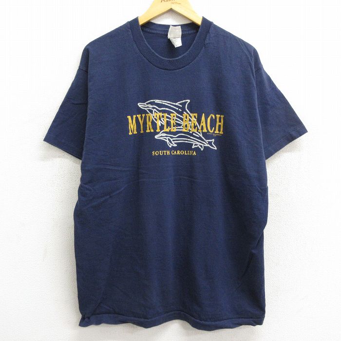 【中古】古着 半袖 ビンテージ ヴィンテージTシャツ メンズ 90年代 90s イルカ マートルビーチ コットン クルーネック 丸首 USA製 アメリカ製 紺 ネイビー XLサイズ 中古 | 春夏 夏物 夏服 ヴィンテージTシャツ メンズファッション カットソー ティーシャツ ティシャツ 2OF