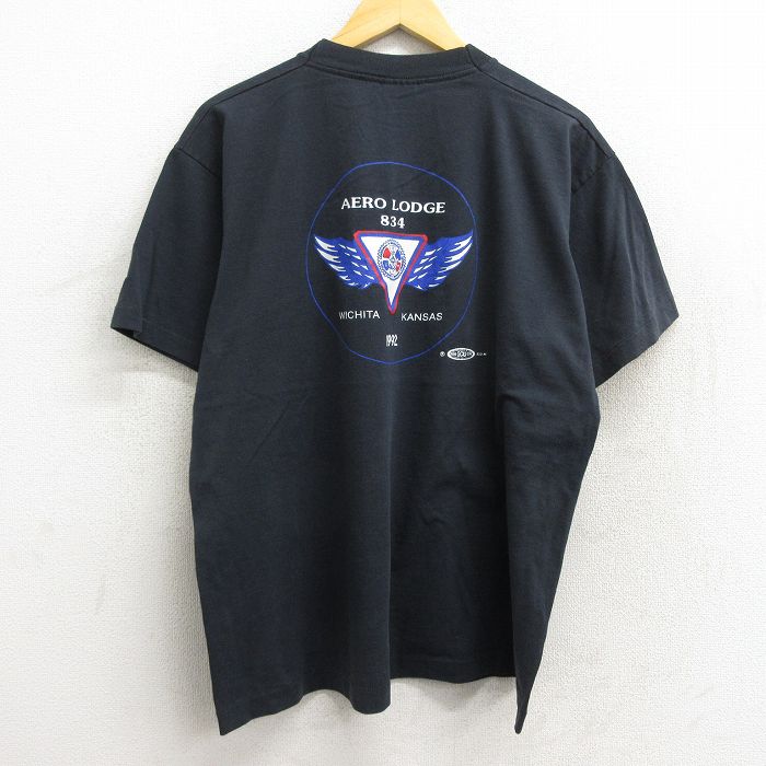 楽天古着屋RushOut【中古】古着 半袖 ビンテージ ヴィンテージTシャツ メンズ 90年代 90s AERO LODGE 胸ポケット付き クルーネック 丸首 USA製 アメリカ製 黒 ブラック 【spe】 XLサイズ 中古 | 春夏 夏物 夏服 ヴィンテージTシャツ メンズファッション カットソー ティーシャツ ティシ