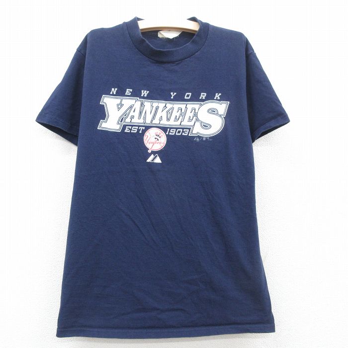 【中古】古着 マジェスティック 半袖 ビンテージ ヴィンテージTシャツ キッズ ボーイズ 子供服 00年代 00s MLB ニューヨークヤンキース クルーネック 丸首 紺 ネイビー メジャーリーグ ベースボール 野球 | 春夏 春物 春服 秋冬 秋物 秋服 女の子 子ども服 こども服 カ 2OF