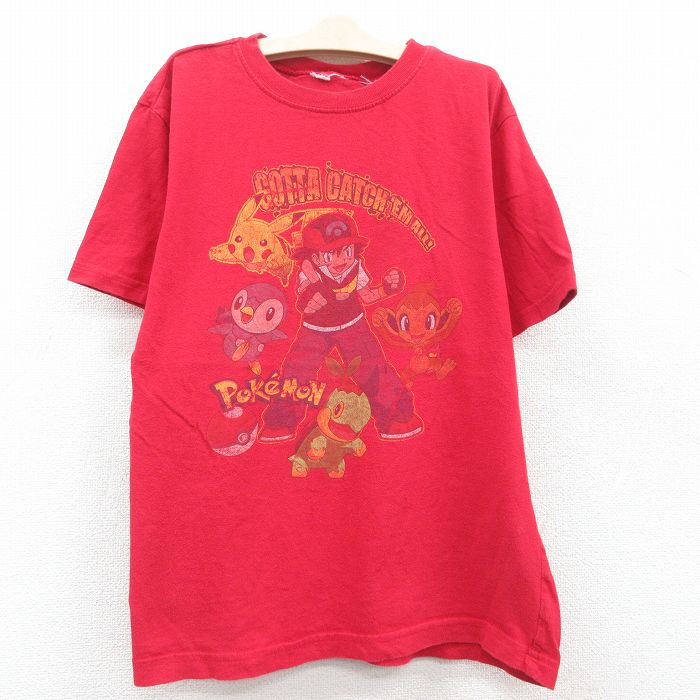 【中古】古着 半袖Tシャツ キッズ ボーイズ 子供服 アニメ ポケモン ポケットモンスター サトシ ピカチュウ クルーネック 丸首 赤 レッド | 春夏 春物 春服 秋冬 秋物 秋服 女の子 子ども服 こども服 カジュアル ファッション おしゃれ かわいい 0OF