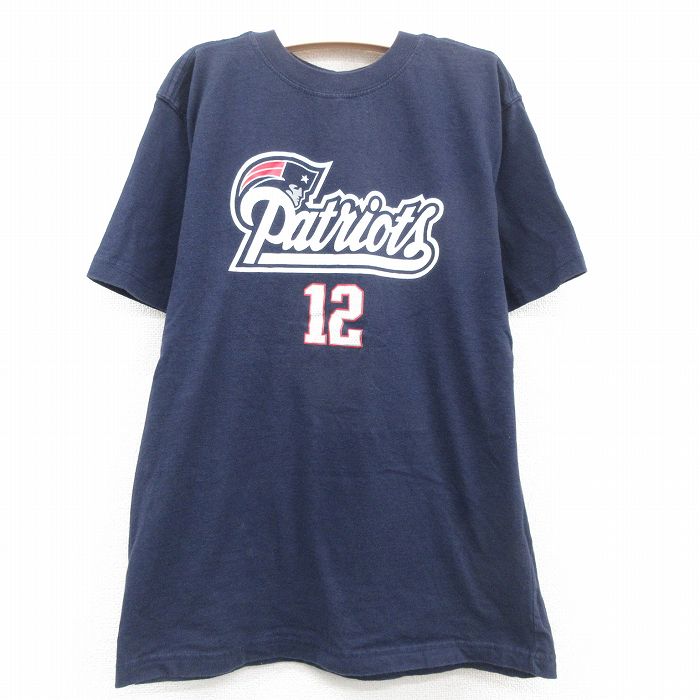 【中古】古着 ナイキ NIKE 半袖Tシャツ キッズ ボーイズ 子供服 NFL ニューイングランドペイトリオッツ トムブレディ コットン クルーネック 丸首 紺 ネイビー アメフト スーパーボウル | 春夏…