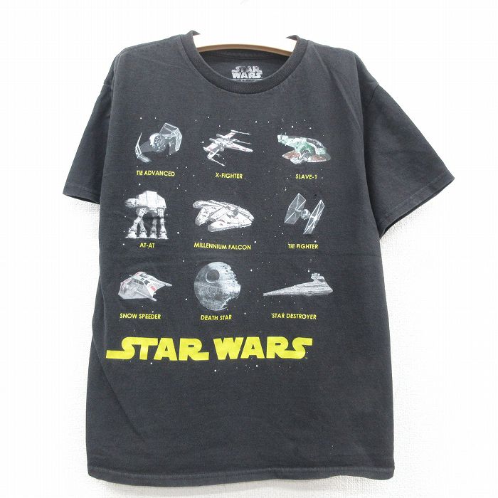 【中古】古着 半袖 ビンテージ ヴィンテージTシャツ キッズ ボーイズ 子供服 スターウォーズ STAR WARS ミレニアムファルコン デススター コットン クルーネック 丸首 黒 ブラック | 春夏 春物 春服 秋冬 秋物 秋服 女の子 子ども服 こども服 カジュアル ファッション