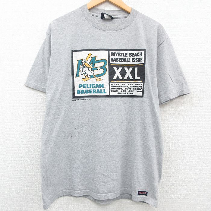 【中古】古着 ジャンスポーツ 半袖 ビンテージ ヴィンテージTシャツ メンズ 90年代 90s MLB マートルビーチペリカンズ クルーネック 丸首 グレー 霜降り メジャーリーグ ベースボール 野球 XLサイズ 中古 | 春夏 夏物 夏服 ヴィンテージTシャツ メンズファッション カ 2OF