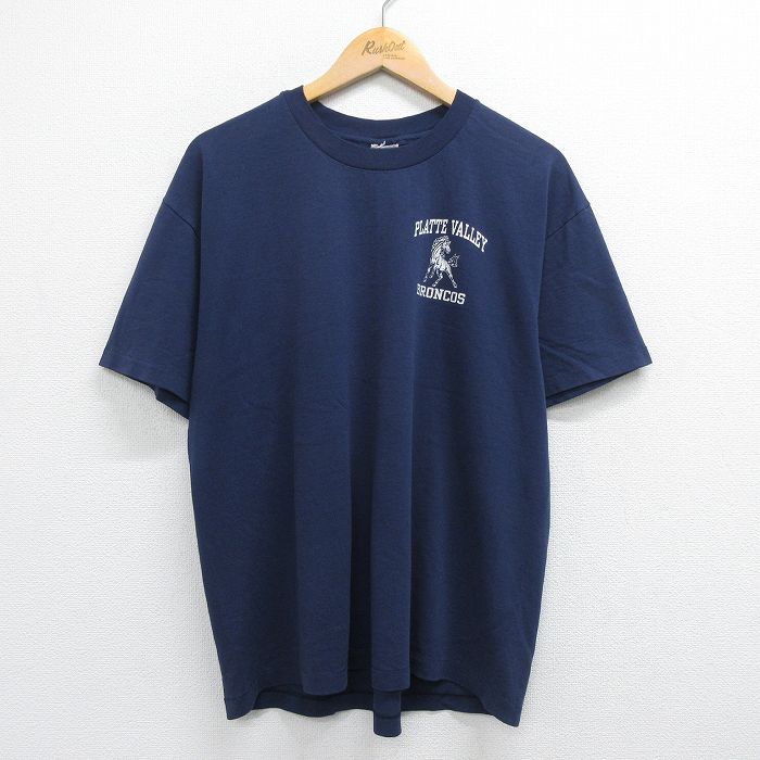 【中古】古着 半袖 ビンテージ ヴィンテージTシャツ メンズ 90年代 90s プラットバレーブロンコス 鳥 クルーネック 丸首 紺 ネイビー Lサイズ 中古 | 春夏 夏物 夏服 ヴィンテージTシャツ メンズファッション カットソー ティーシャツ ティシャツ メンズTシャツ 半袖T