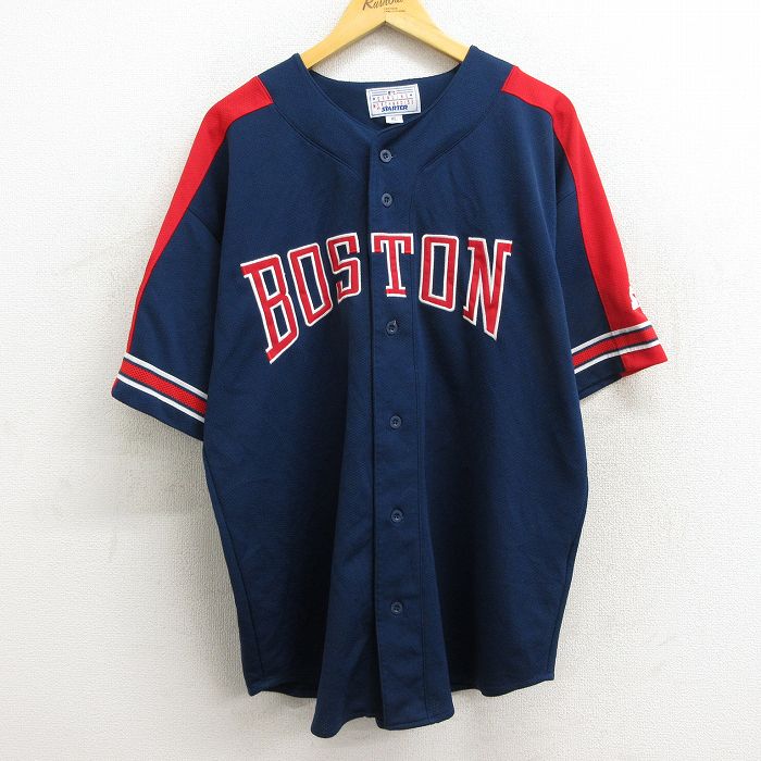 【中古】古着 半袖 ベースボールシャツ メンズ 00年代 00s MLB ボストンレッドソックス フェンウェイパーク 99 ロング丈 メッシュ地 紺他 ネイビー メジャーリーグ ベースボール 野球 【spe】 XLサイズ 中古 トップス | 春夏 春物 春服 夏物 夏服 カジュアルシャツ メ