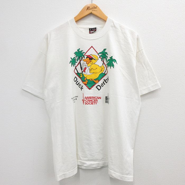 【中古】古着 半袖 ビンテージ ヴィンテージTシャツ メンズ 90年代 90s Duck Derby クルーネック 丸首 USA製 アメリカ製 白 ホワイト XLサイズ 中古 春夏 夏物 夏服 ヴィンテージTシャツ メンズファッション カットソー ティーシャツ ティシャツ メンズTシャツ 半袖T