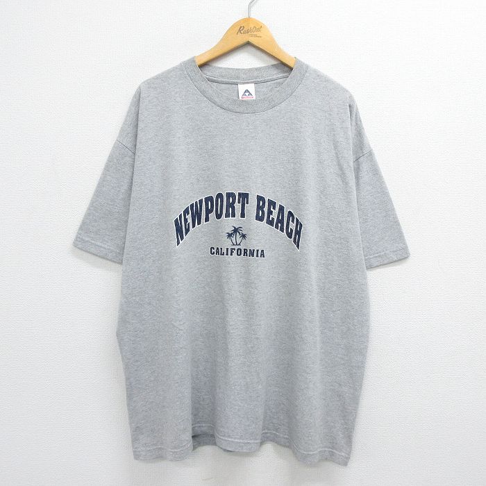 古着 半袖 ビンテージ ヴィンテージTシャツ メンズ 00年代 00s ニューポートビーチ カリフォルニア 大きいサイズ 2L LL ビッグシルエット ゆったり ビッグサイズ オーバーサイズ クルーネック 丸首 グレー 霜降り XLサイズ 中古 | 春夏 夏物 夏服 ヴィンテージ