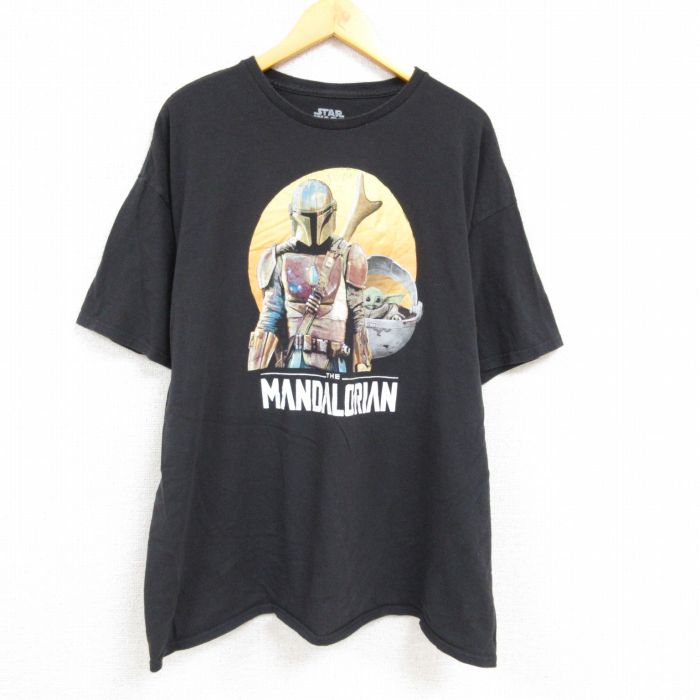 【中古】古着 半袖Tシャツ メンズ ドラマ スターウォーズ STAR WARS マンダロリアン ボバフェット グローグー 大きいサイズ 2L LL ビッグシルエット ゆったり ビッグサイズ オーバーサイズ コットン クルーネック 丸首 黒 ブラック XLサイズ 中古 中古メンズ半袖プリン