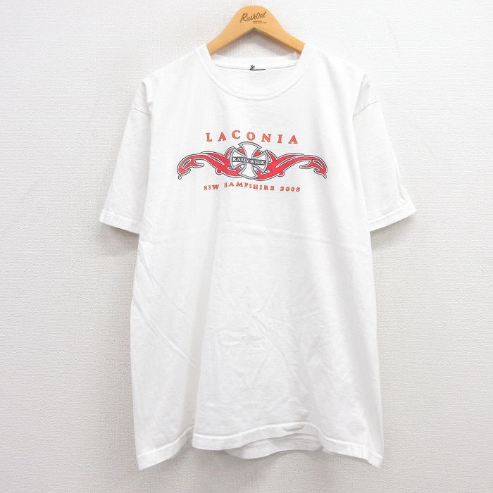 【中古】古着 半袖 ビンテージ ヴィンテージTシャツ メンズ 00年代 00s ラコニア ラリーウィーク バイク 白 ホワイト XLサイズ 中古 | 春夏 夏物 夏服 メンズファッション カットソー ティーシャツ ティシャツ メンズTシャツ 半袖Tシャツ 半袖ティーシャツ カジュアルT 2OF 1