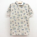 【中古】古着 半袖 ポロシャツ キッズ ボーイズ 子供服 00年代 00s 飛行機 ヘビ トカゲ 総柄 鹿の子 コットン ベージュ系他 カーキ | 春夏 春物 春服 秋冬 秋物 秋服 女の子 子ども服 こども服 カジュアル ファッション おしゃれ かわいい 0OF