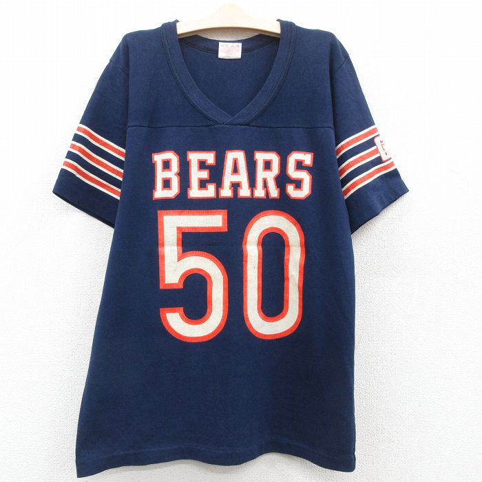 【中古】古着 ローリングス 半袖 ビンテージ ヴィンテージ フットボールTシャツ キッズ ボーイズ 子供服 80年代 80s NFL シカゴベアーズ Vネック USA製 アメリカ製 紺他 ネイビー アメフト スーパーボウル | 春夏 春物 春服 秋冬 秋物 秋服 女の子 子ども服 こども服 0OF