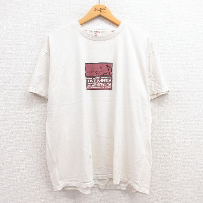 【中古】古着 半袖 ビンテージ ヴィンテージ ロックTシャツ バンドTシャツ メンズ 00年代 00s エドウィンマケイン 大きいサイズ 2L LL ビッグシルエット ゆったり ビッグサイズ オーバーサイズ クルーネック 丸首 白 ホワイト XLサイズ 中古 | 春夏 春物 春服 秋冬 秋 2OF