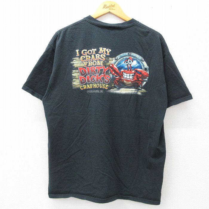 【中古】古着 半袖 ビンテージ ヴィンテージTシャツ メンズ 00年代 00s カニ DIRTY コットン クルーネック 丸首 黒 ブラック XLサイズ 中古 | 春夏 夏物 夏服 ヴィンテージTシャツ メンズファ…