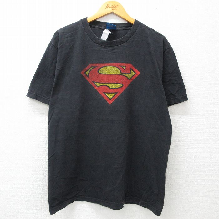 古着 半袖 ビンテージ ヴィンテージTシャツ メンズ 00年代 00s DCコミックス スーパーマン クルーネック 丸首 黒 ブラック XLサイズ 中古 551180 2OF