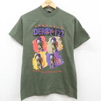 【中古】古着 半袖 ビンテージ ヴィンテージTシャツ メンズ 90年代 90s ケンタッキーダービー 競馬 コットン クルーネック 丸首 USA製 アメリカ製 緑系 グリーン 【spe】 Mサイズ 中古 | 春夏 夏物 夏服 ヴィンテージTシャツ メンズファッション カットソー ティーシャ