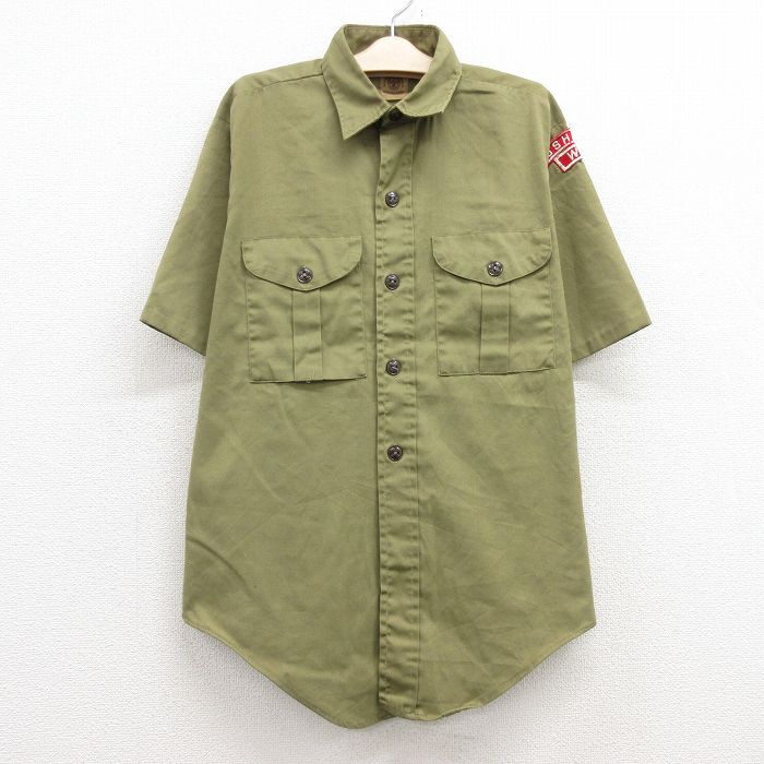 【中古】古着 半袖 ボーイスカウトシャツ キッズ ボーイズ 子供服 80年代 80s 緑系 グリーン | 春夏 春物 春服 秋冬 秋物 秋服 女の子 子ども服 こども服 カジュアル ファッション おしゃれ かわいい 5OF