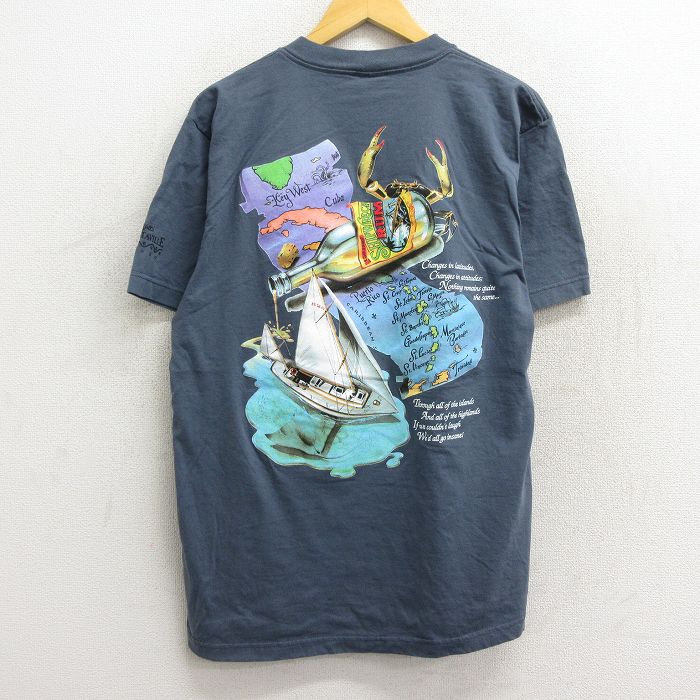 【中古】古着 半袖 ビンテージ ヴィンテージTシャツ メンズ 90年代 90s 船 酒 カニ コットン クルーネック 丸首 USA製 アメリカ製 濃グレー系 Lサイズ 中古 | 春夏 夏物 夏服 ヴィンテージTシャツ メンズファッション カットソー ティーシャツ ティシャツ メンズTシャ 2OF