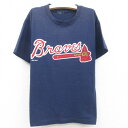 【中古】古着 半袖 ビンテージ ヴィンテージTシャツ キッズ ボーイズ 子供服 90年代 90s MLB アトランタブレーブス クルーネック 丸首 紺 ネイビー メジャーリーグ ベースボール 野球 | 春夏 春物 春服 秋冬 秋物 秋服 女の子 子ども服 こども服 カジュアル ファッショ