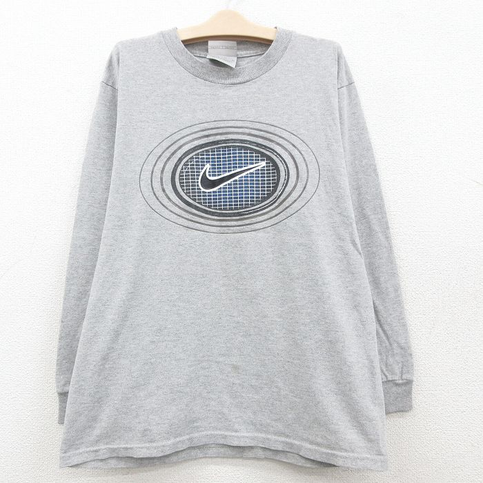 【中古】古着 ナイキ NIKE 長袖 ビンテージ ヴィンテージTシャツ キッズ ボーイズ 子供服 00年代 00s ビッグロゴ クルーネック 丸首 グレー 霜降り | 春夏 春物 春服 秋冬 秋物 秋服 女の子 子…