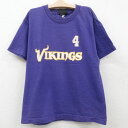 【中古】古着 リーボック REEBOK 半袖Tシャツ キッズ ボーイズ 子供服 NFL ミネソタバイキングス ブレットファーヴ コットン クルーネック 丸首 紫 パープル アメフト スーパーボウル | 春夏 春物 春服 秋冬 秋物 秋服 女の子 子ども服 こども服 カジュアル