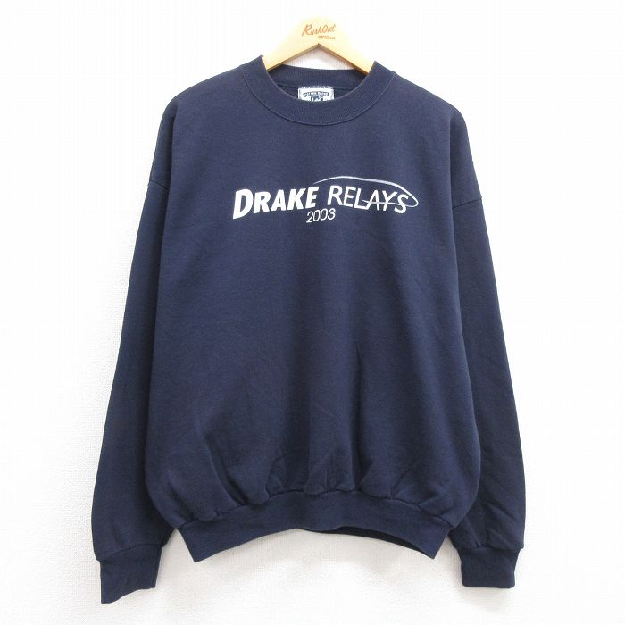 古着 リー Lee 長袖スウェット メンズ 00年代 00s DRAKE REPLAYS 大きいサイズ 2L LL ビッグシルエット ゆったり ビッグサイズ オーバーサイズ クルーネック 丸首 USA製 アメリカ製 紺 ネイビー XLサイズ 中古 スエット トレーナー トップス | 春夏 春物 春服