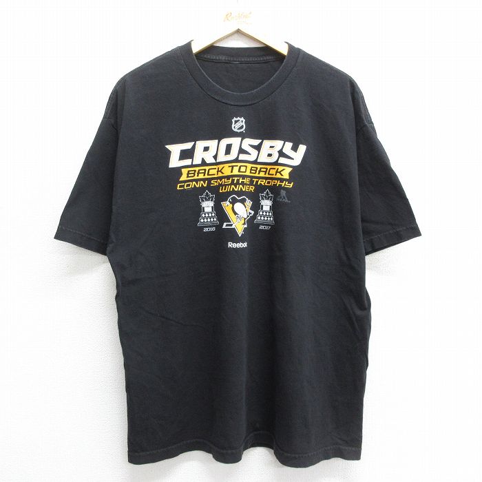 【中古】古着 リーボック REEBOK 半袖 ブランドTシャツ メンズ NHL ピッツバーグペンギンズ クルーネッ..