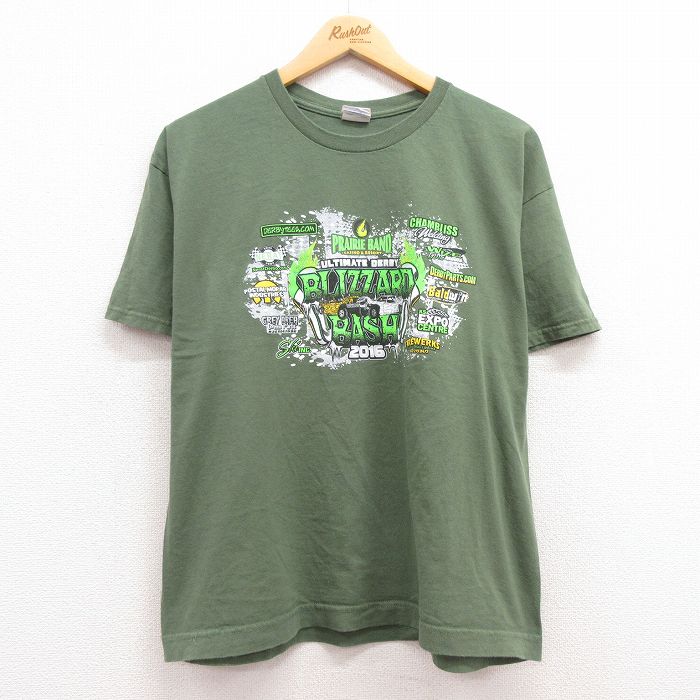 【中古】古着 半袖Tシャツ メンズ BRIZZARD BASH 企業広告 コットン クルーネック 丸首 緑 グリーン XLサイズ 中古 | 春夏 夏物 夏服 メンズファッション カットソー ティーシャツ ティシャツ メンズTシャツ 半袖Tシャツ 半袖ティーシャツ カジュアルTシャツ おしゃれ