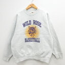 【中古】古着 長袖スウェット メンズ 90年代 90s WILD ROSE バスケットボール クルーネック 丸首 USA製 アメリカ製 薄グレー 霜降り Lサイズ 中古 スエット トレーナー トップス | 春夏 春物 春服 秋冬 秋物 秋服 メンズファッション カジュアル おしゃれ ファッション 3OF