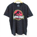 【中古】古着 半袖Tシャツ メンズ 映画 ジュラシックパーク コットン クルーネック 丸首 黒 ブラック ブリーチ加工 XLサイズ 中古 中古メンズ半袖プリントキャラクター