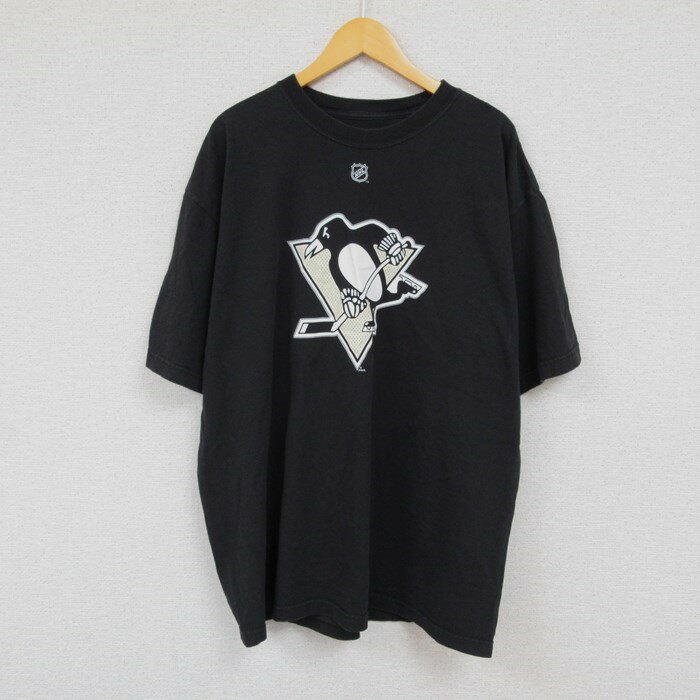 【中古】古着 リーボック REEBOK 半袖 ブランドTシャツ メンズ NHL ピッツバーグペンギンズ マークアンドレフルーリー 29 大きいサイズ 2L LL ビッグシルエット ゆったり ビッグサイズ オーバーサイズ コットン クルーネック 丸首 黒 ブラック アイスホッケー XLサイズ 2OF