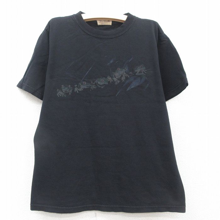 【中古】古着 半袖Tシャツ キッズ ボーイズ 子供服 カエル コットン クルーネック 丸首 黒 ブラック | 春夏 春物 春服 秋冬 秋物 秋服 ..