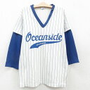 【中古】古着 長袖 ビンテージ ヴィンテージTシャツ キッズ ボーイズ 子供服 80年代 80s oceanside カリフォルニア Vネック USA製 アメリカ製 白他 ホワイト ストライプ | 春夏 春物 春服 秋冬 秋物 秋服 女の子 子ども服 こども服 カジュアル ファッション おしゃれ 3OF