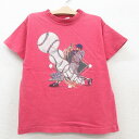 【中古】古着 半袖 ビンテージ ヴィンテージTシャツ キッズ ボーイズ 子供服 00年代 00s 野球 コットン クルーネック 丸首 USA製 アメリカ製 ピンク系 | 春夏 春物 春服 秋冬 秋物 秋服 女の子 子ども服 こども服 カジュアル ファッション おしゃれ かわいい