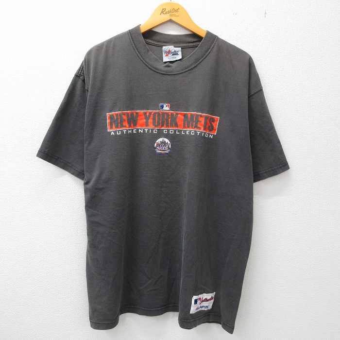 古着 マジェスティック 半袖 ビンテージ ヴィンテージTシャツ メンズ 00年代 00s MLB ニューヨークメッツ 大きいサイズ 2L LL ビッグシルエット ゆったり ビッグサイズ オーバーサイズ コットン クルーネック 丸首 濃グレー メジャーリーグ ベースボール 野球