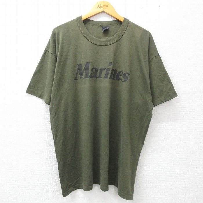 古着 半袖 ビンテージ ヴィンテージTシャツ メンズ 90年代 90s ミリタリー マリーンズ Marines 大きいサイズ 2L LL ビッグシルエット ゆったり ビッグサイズ オーバーサイズ クルーネック 丸首 濃緑 グリーン  XLサイズ 中古 | 春夏 夏物 夏服 ヴィンテ