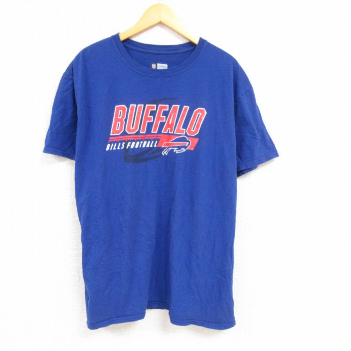 【中古】古着 半袖Tシャツ メンズ NFL バッファロービルズ 大きいサイズ 2L LL ビッグシルエット ゆったり ビッグサイズ オーバーサイズ コットン クルーネック 丸首 青 ブルー アメフト スーパーボウル XLサイズ 中古 中古メンズ半袖プリントキャラクター