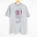 【中古】古着 マジェスティック 半袖Tシャツ メンズ MLB ボストンレッドソックス ワールドシリーズ クルーネック 丸首 グレー 霜降り メジャーリーグ ベースボール 野球 Lサイズ 中古 中古メンズ半袖プリントキャラクター(4)